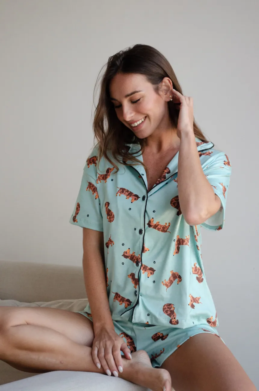 Pijama Camisero Salchi Verde Agua