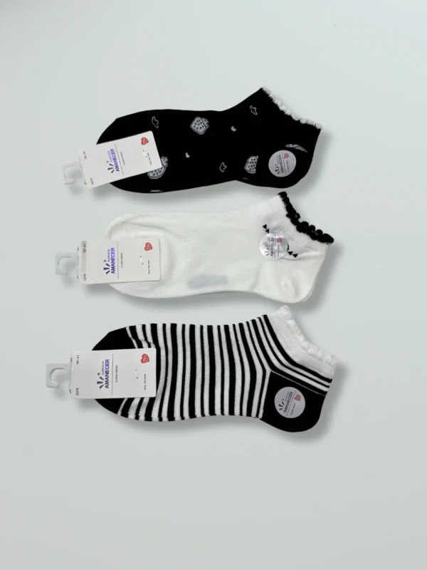 Pack de Media Soquete Negro Rayadito x 3