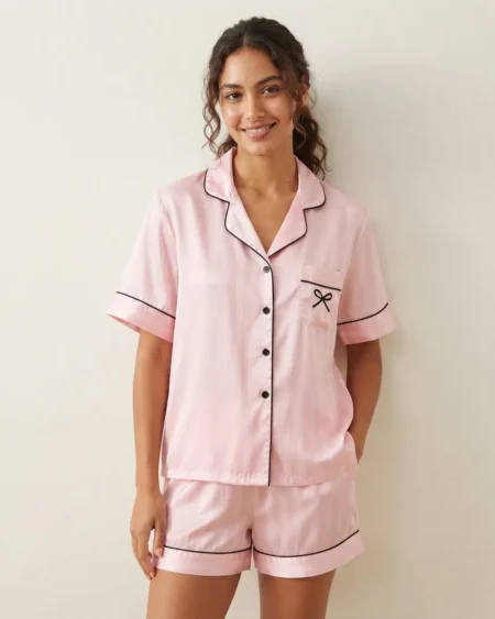 Pijama Camisero Rayas Rosa Corto