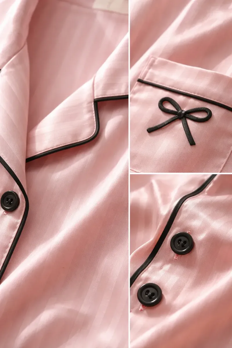 Pijama Camisero Rayas Rosa Corto - Imagen 3