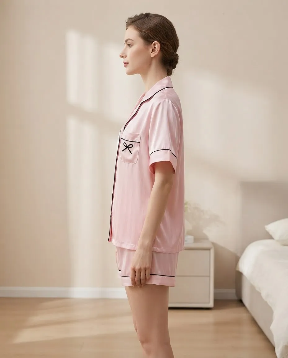 Pijama Camisero Rayas Rosa Corto - Imagen 4